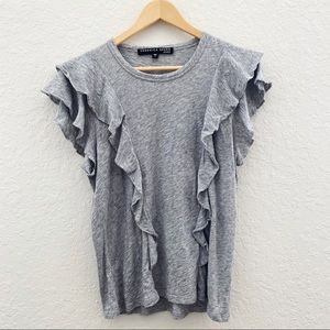 Veronica Beard Bea Gray Short Sleeve Ruffle Tee